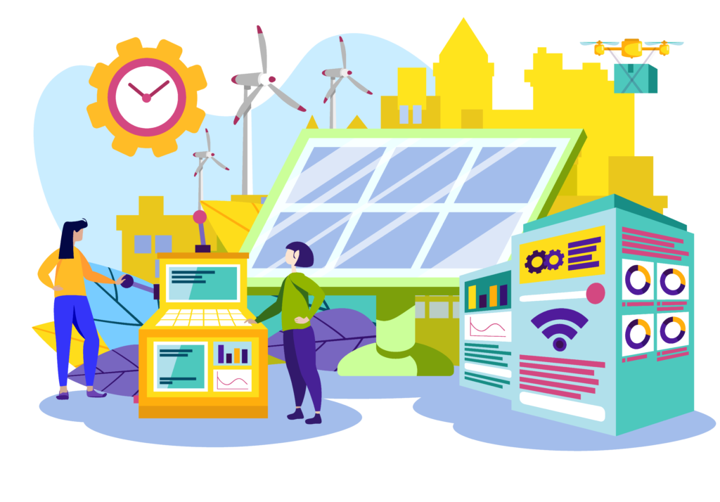 Illustration of smart, connected industry and sustainable technology
